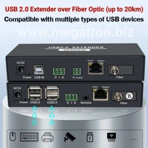 4 Port USB 2.0 Extender Over Fiber Optic (FO) - Up to 20km