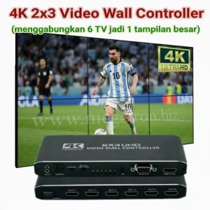 4K 3x2 Video Wall Controller (menggabungkan 6 TV jadi 1 tampilan besar)