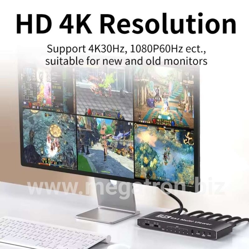 4K HDMI 6x1 Multiviewer - Pembagi Layar menjadi 6 (multi mode)