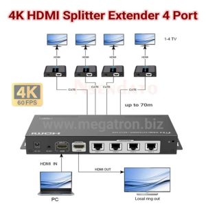 4K HDMI Extender 4 Port over UTP cable - HDMI 2.0 Splitter Extender (up to 70m)