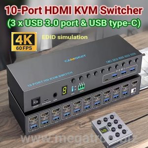 HDMI KVM Switch 10 input - 1 output (10x1) - Support 3 port USB 3.0 (support 4K 60hz)