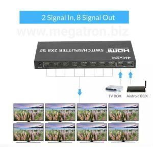 HDMI Switcher Splitter 2x8 (2 input - 8 output) - Support 4K UHD