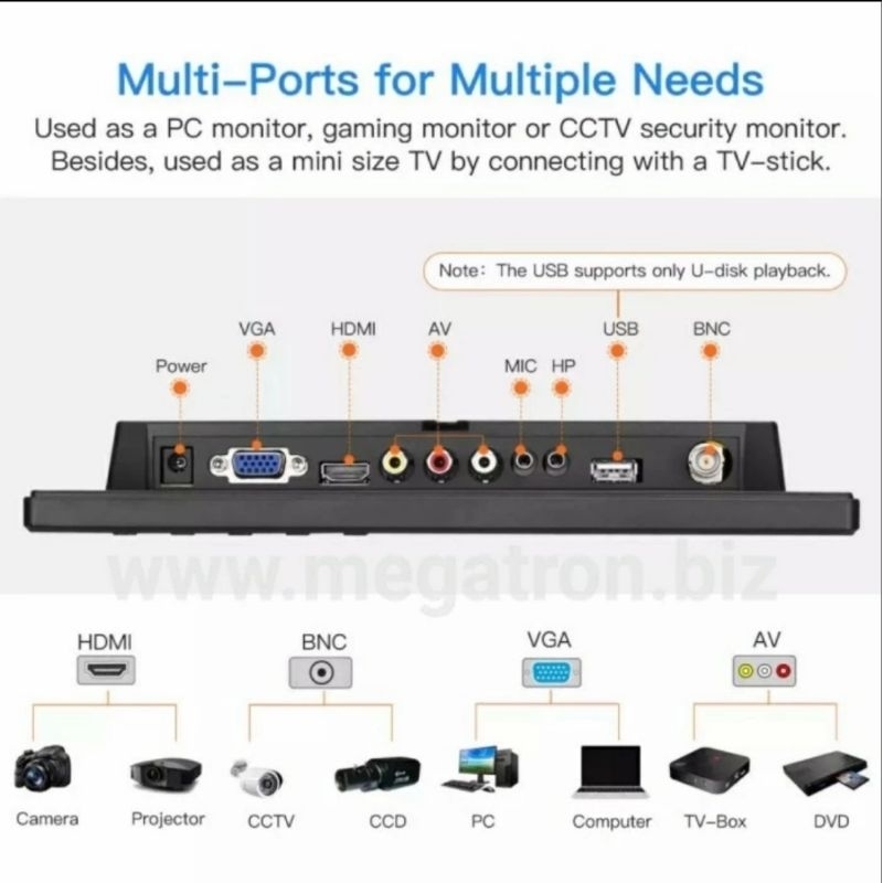 Mini LCD Monitor 10 inch (input: HDMI VGA RCA BNC)