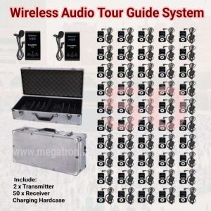 Paket Wireless Audio Tour Guide System (2 Transmitter + 50 Receiver + Koper Charging) - cocok buat Travel Umroh / Haji