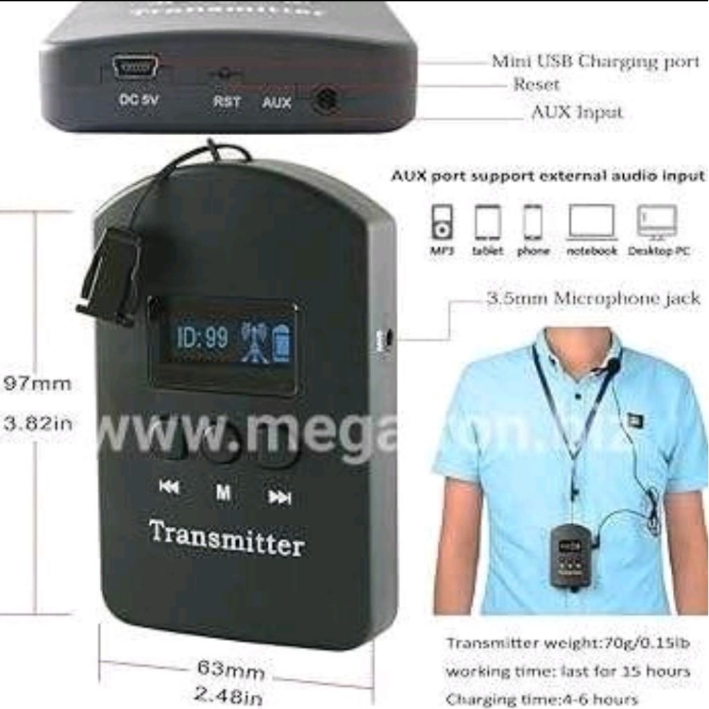 Paket Wireless Tour Guide System (1 Transmitter +10 Earhook Receiver)