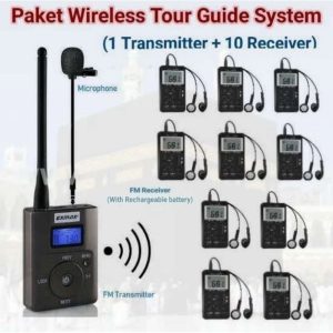 Paket Wireless Tour Guide System 1 Transmitter + 10 receiver (rechargeable battery)