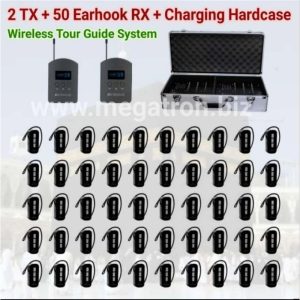 Paket Wireless Tour Guide System 2 Transmitter + 50 Earhook Receiver + Koper charging