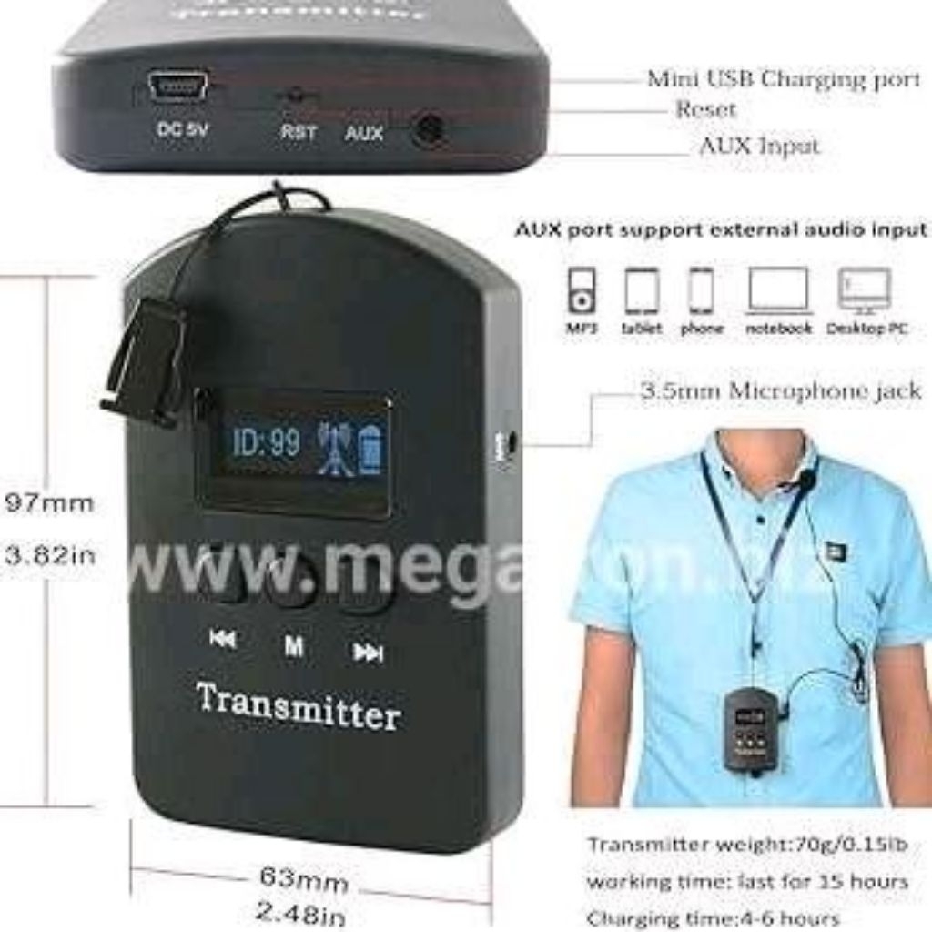 Paket Wireless Tour Guide System 25 Earhook Receiver + koper charging