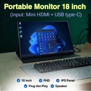Portable LED Monitor 18 inch (Input: HDMI & USB type-C) - Full HD 1080p 120Hz