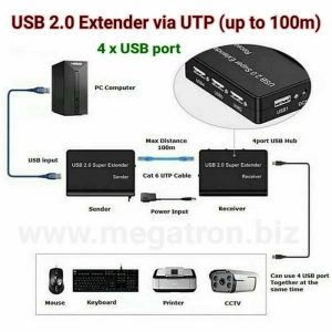 USB 2.0 extender via UTP Cat6 cable - up to 100m - (4 x USB port)