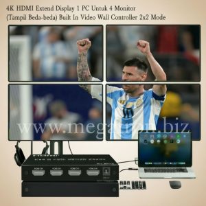 USB Video Wall Controller 2x2 - Multiple Monitor 1 PC to 4 TV (bisa mode extend tampilan berbeda) - resolusi 4K