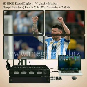 USB Video Wall Controller 2x2 - Multiple Monitor 1 PC to 4 TV (bisa mode extend tampilan berbeda) - resolusi 4K