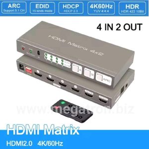 4K HDMI Matrix Switcher 4x2 (4-input & 2-output) - Support ARC Audio Extractor