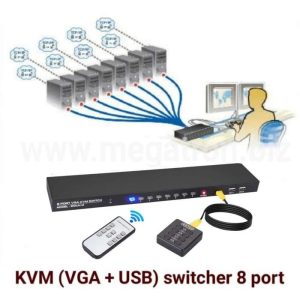 KVM VGA & USB Switcher 8 input - 1 output (8x1) - Support 3 port USB