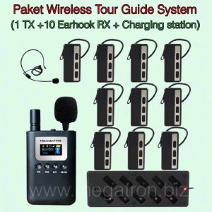 Paket Wireless Tour Guide System 10 Earhook Receiver + Charging station (support Bluetooth)