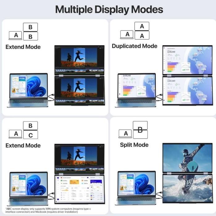 Portable Foldable Dual Screen Touchscreen Monitor 15.6" (Bisa dilipat)